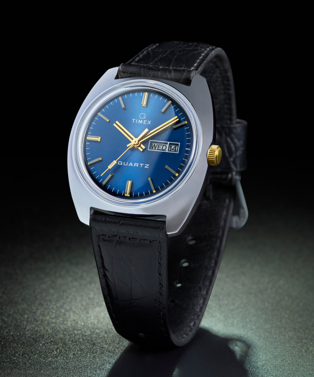 Q Timex 1978 Day/Date 37.5mm Leather Strap Watch
