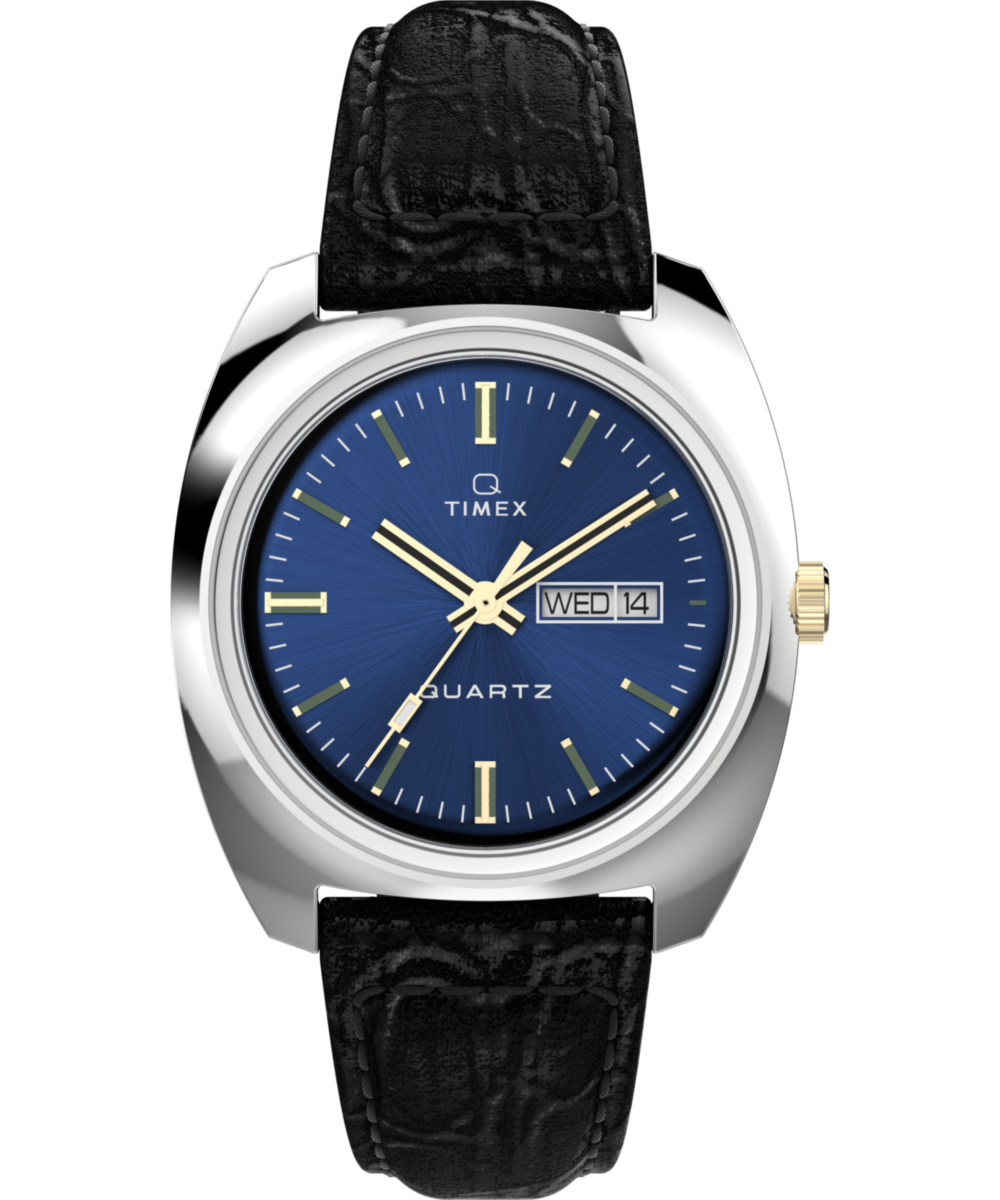 Q Timex 1978 Day/Date 37.5mm Leather Strap Watch